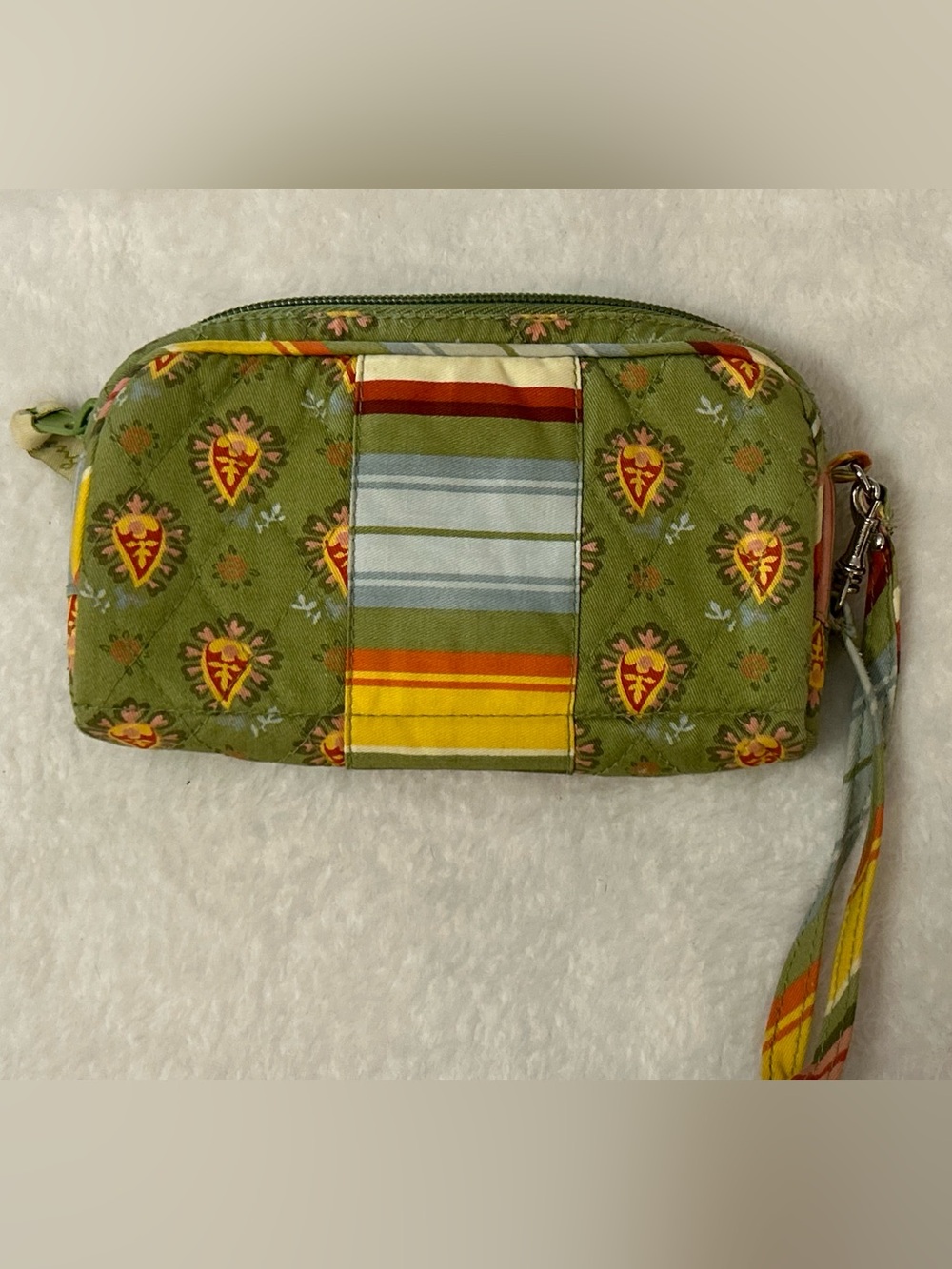 Longaberger Homestead Quilted Wristlet Wallet Green Floral Zip Organizer - Picture 4 of 8